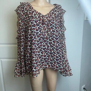 Diane Von Furstenberg Leopard Print Blouse with Navy Liner NWOT SZ-16/18